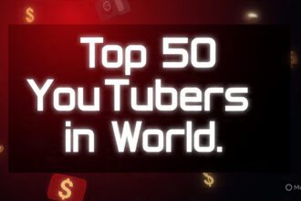 Banner showing '50 Top YouTubers in World' with a faded background of dollar signs and YouTube symbols