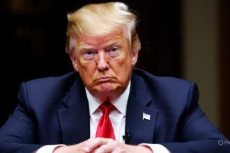 President Donald Trump delivers a speech at a rally while announcing new trade tariffs – Trump warns of 35% tariffs.