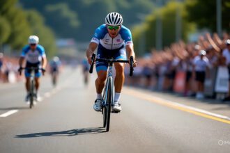 Jonathan Milan celebrates his stage eight victory at the 2025 Tour de France