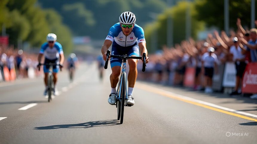Jonathan Milan celebrates his stage eight victory at the 2025 Tour de France