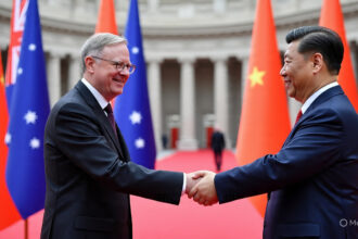 Australian Prime Minister Anthony Albanese meeting Chinese President Xi Jinping during official visit to Beijing, part of the Australian PM Visits China diplomatic mission.