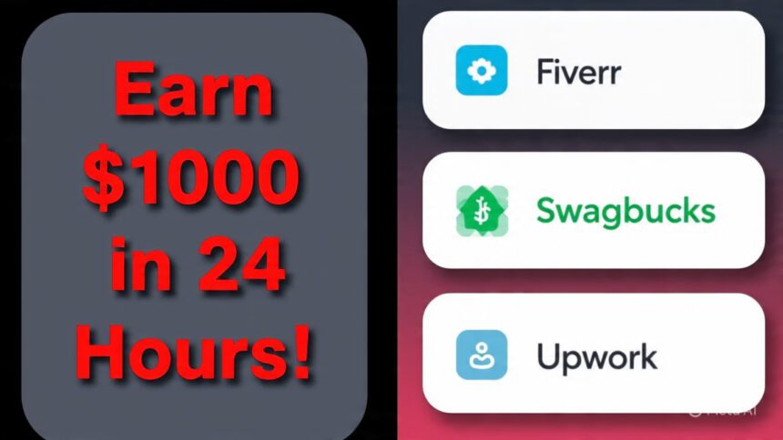 A Pakistani student Online Earning through Fiverr, Swagbucks, and ySense platforms with a laptop at home.