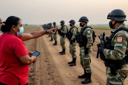 Federal agents detaining immigrant workers during a Immigrants Raid After Clash with pr