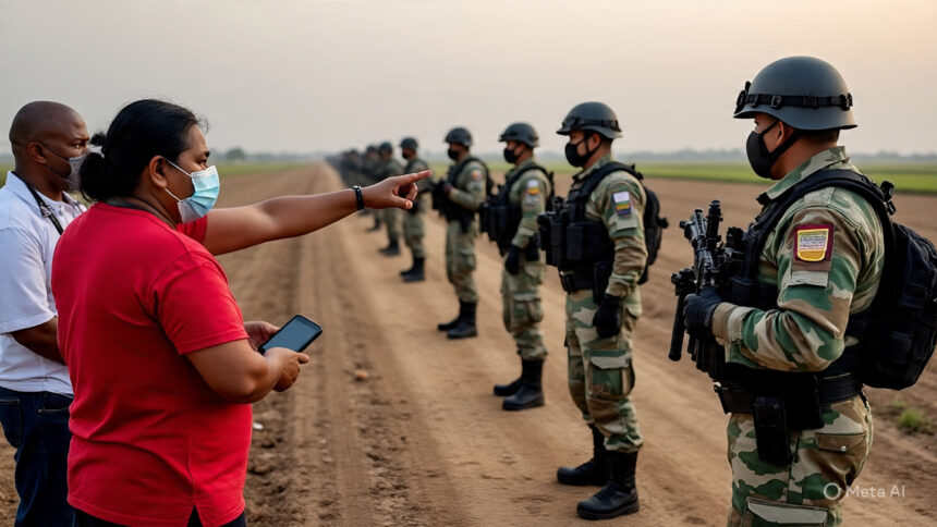 Federal agents detaining immigrant workers during a Immigrants Raid After Clash with pr